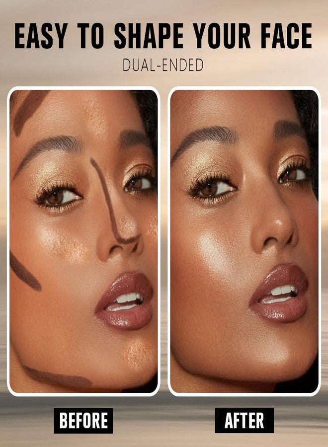 QIDSTERS 2in1 Cream Contour Highlighter Stick, Neutral Bronzer Makeup Sticks, Applies Dual-Ended Sculpting Stick for Face Body, Long Lasting No Smudging, Suitable for Makeup Beginners-Deep Rich - Image 4